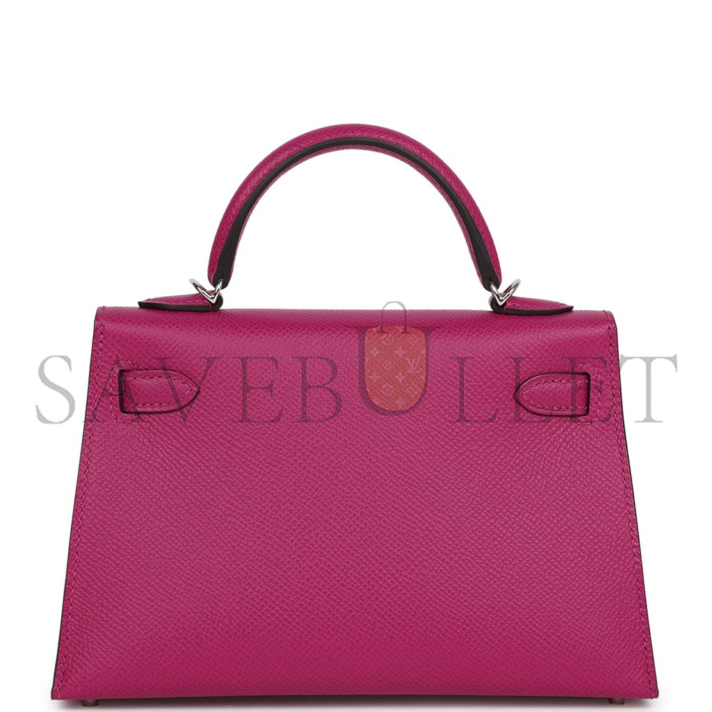 H**mes master mini kelly ii sellier rose pourpre verso epsom palladium hardware (19*12*5.5cm)